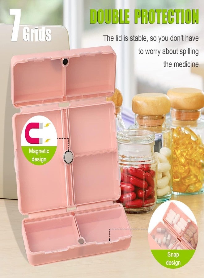 HANNEA® Daily Pill Organizer, 7 Compartments Portable Pill Case, Travel Pill Organizer, Folding Design Travel Pill Box to Hold Vitamins, Medicine, Fish Oils, Pink - Image 3